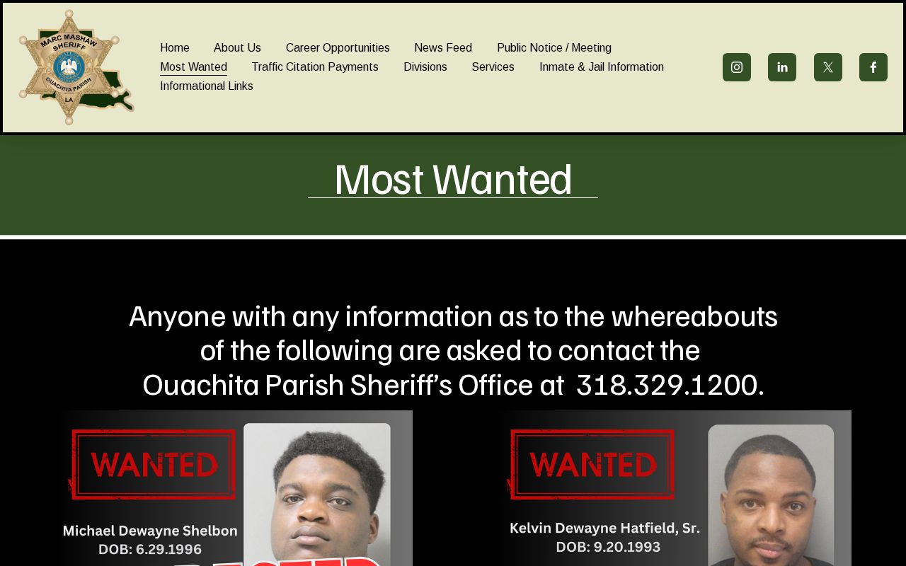 Ouachita Parish most wanted official OPSO source